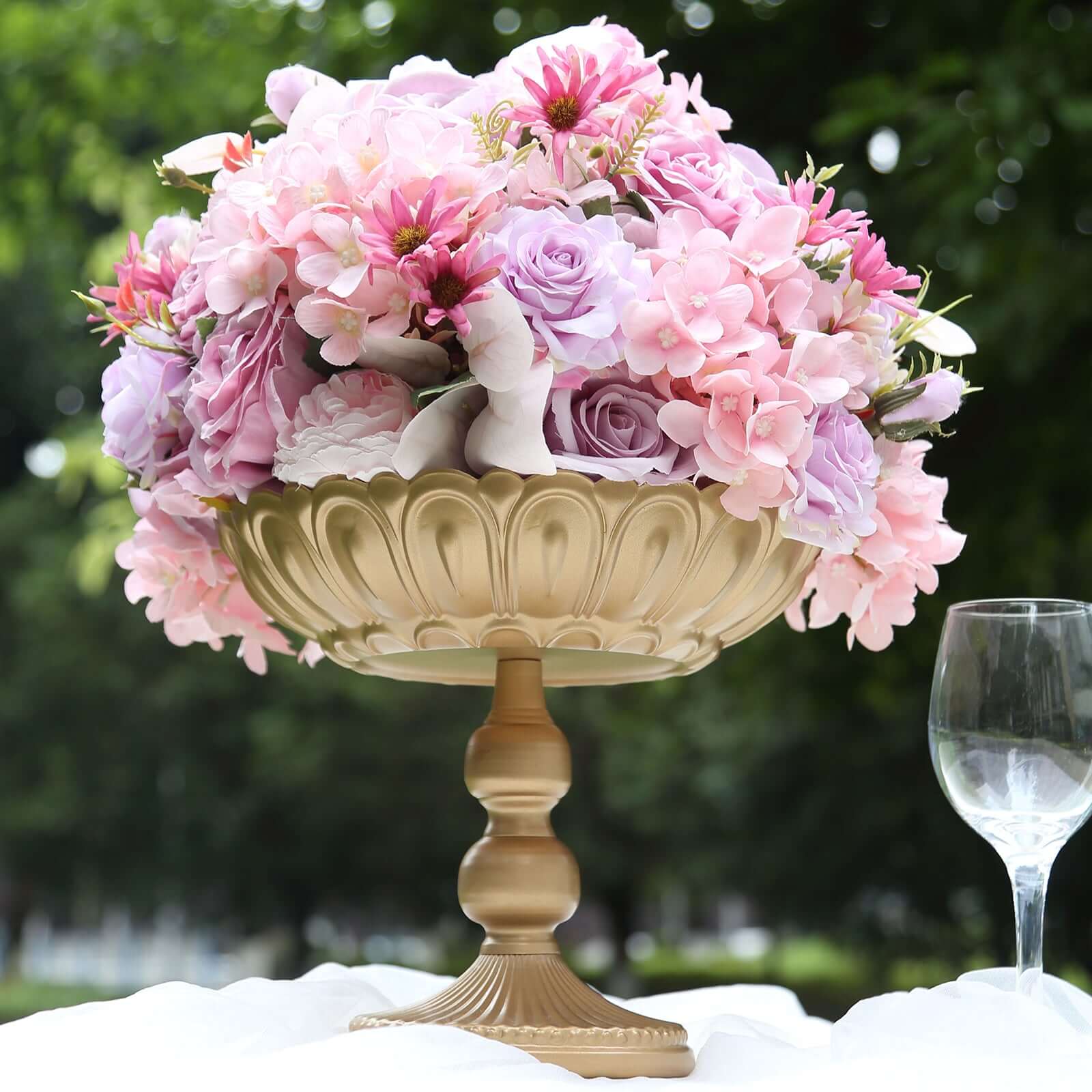 4 - Pack Metal Compote Pedestal Bowl Flower Vases with Vintage Floral Pattern Gold - Decorative Wedding Table Centerpieces 10" - Bell Racket Store