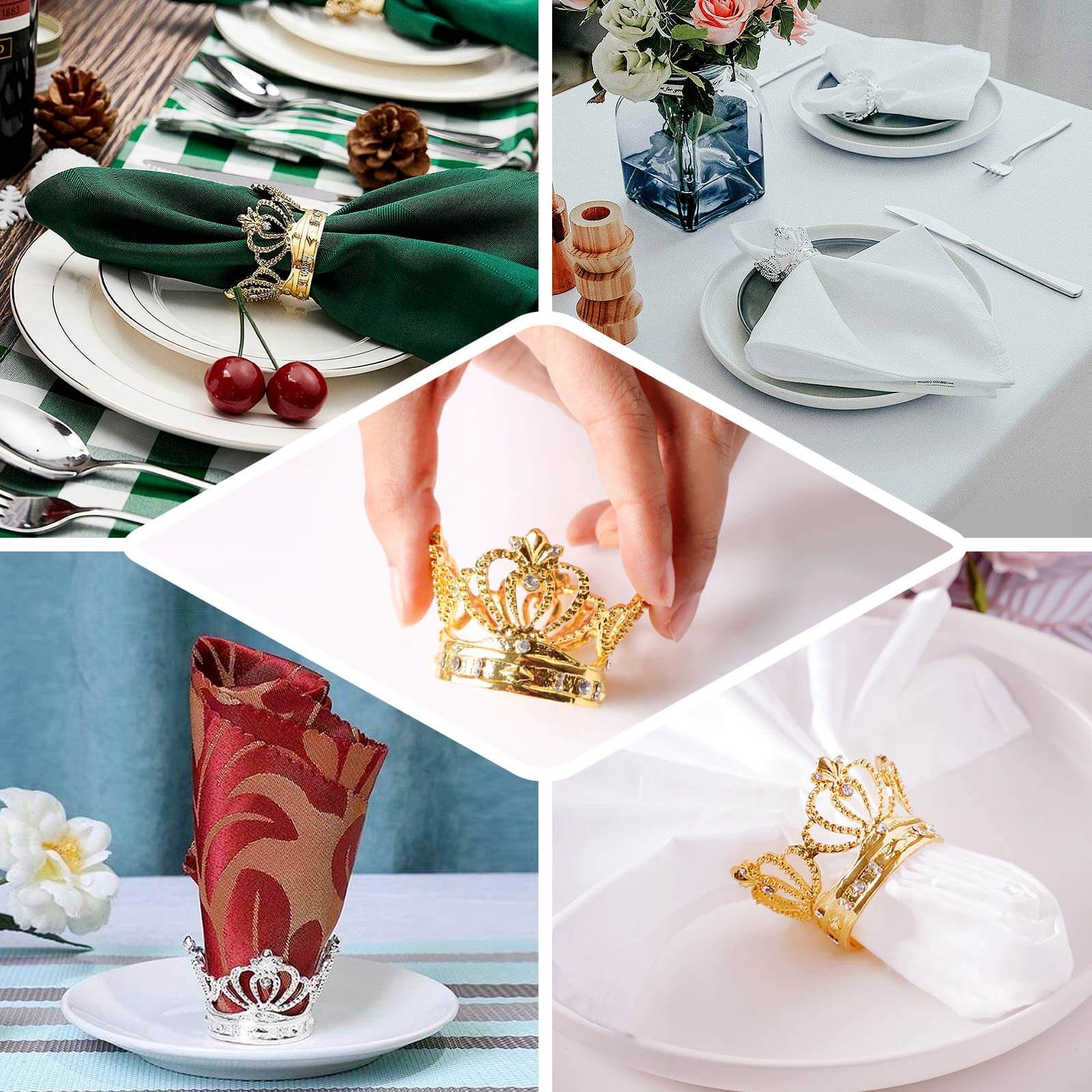 4 Pack Metallic Gold Crown Rhinestone Napkin Rings, Royal Bling Napkin Holders - Bell Racket Store