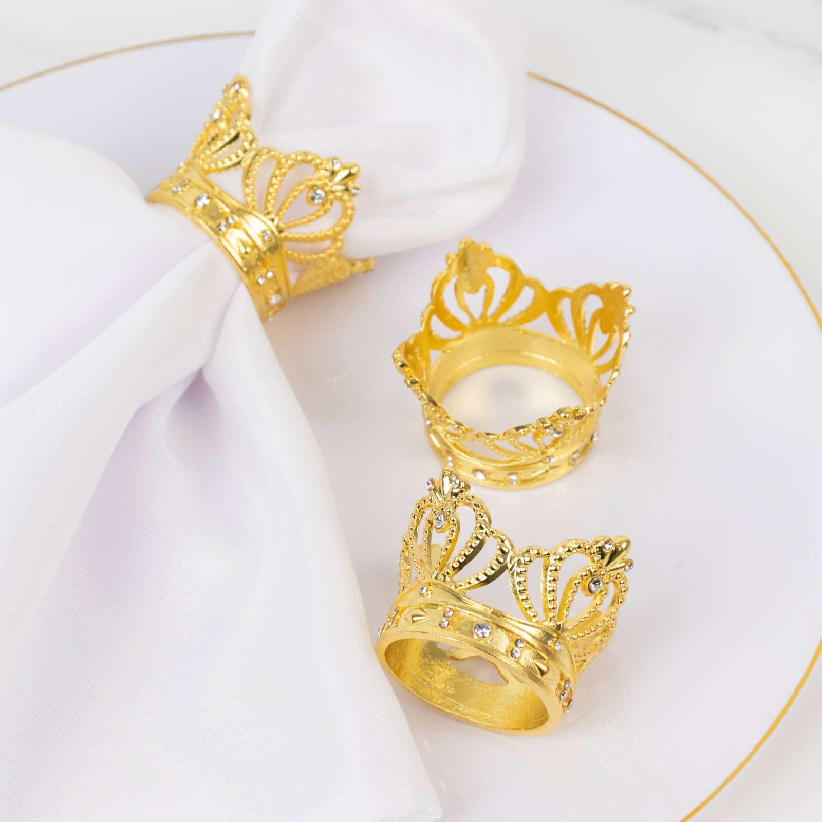 4 Pack Metallic Gold Crown Rhinestone Napkin Rings, Royal Bling Napkin Holders - Bell Racket Store