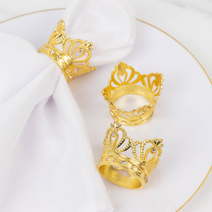 4 Pack Metallic Gold Crown Rhinestone Napkin Rings, Royal Bling Napkin Holders - Bell Racket Store