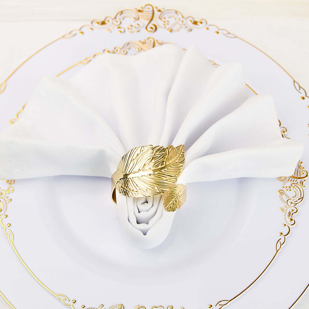 4 Pack Metallic Gold Ornate Leaf Napkin Rings, Linen Napkin Holders