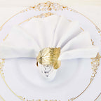 4 Pack Metallic Gold Ornate Leaf Napkin Rings, Linen Napkin Holders