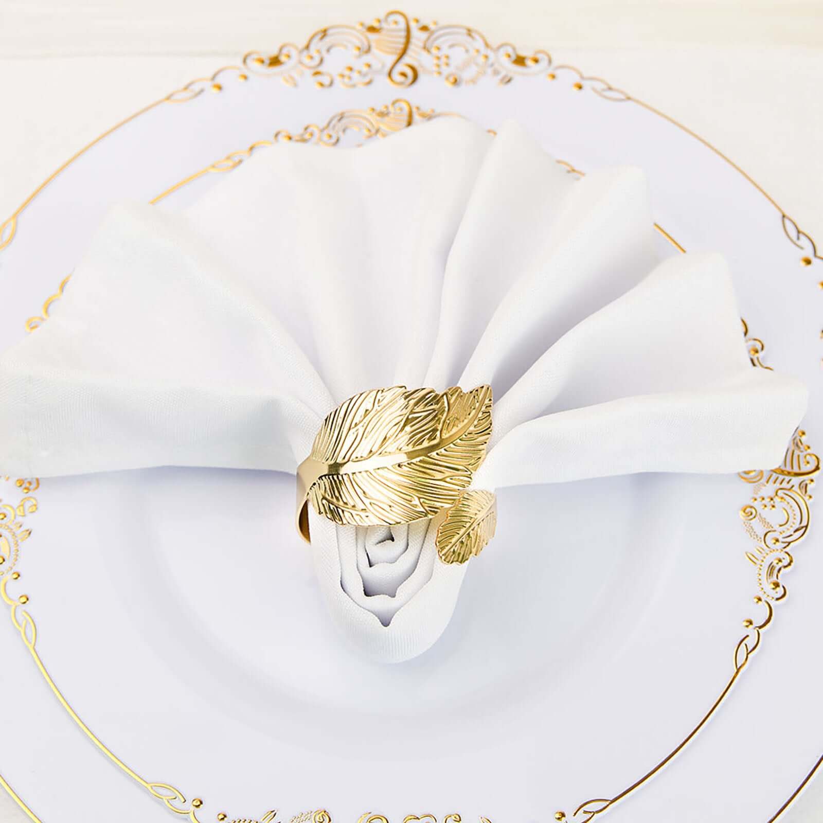 4 Pack Metallic Gold Ornate Leaf Napkin Rings, Linen Napkin Holders