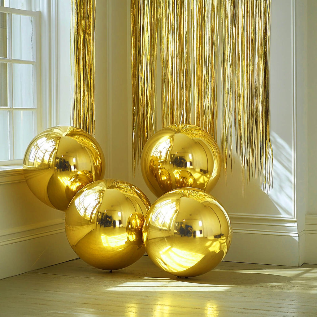 4 - Pack Metallic Gold Sphere Balloons, 39" Orbz Mylar Balloons Helium or Air - Filled Party Supplies - Bell Racket Store