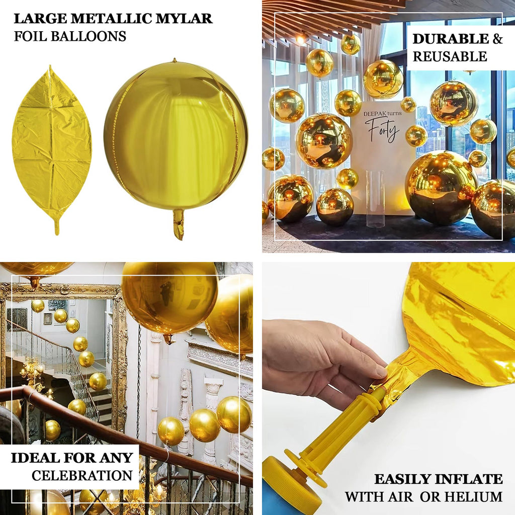 4 - Pack Metallic Gold Sphere Balloons, 39" Orbz Mylar Balloons Helium or Air - Filled Party Supplies - Bell Racket Store