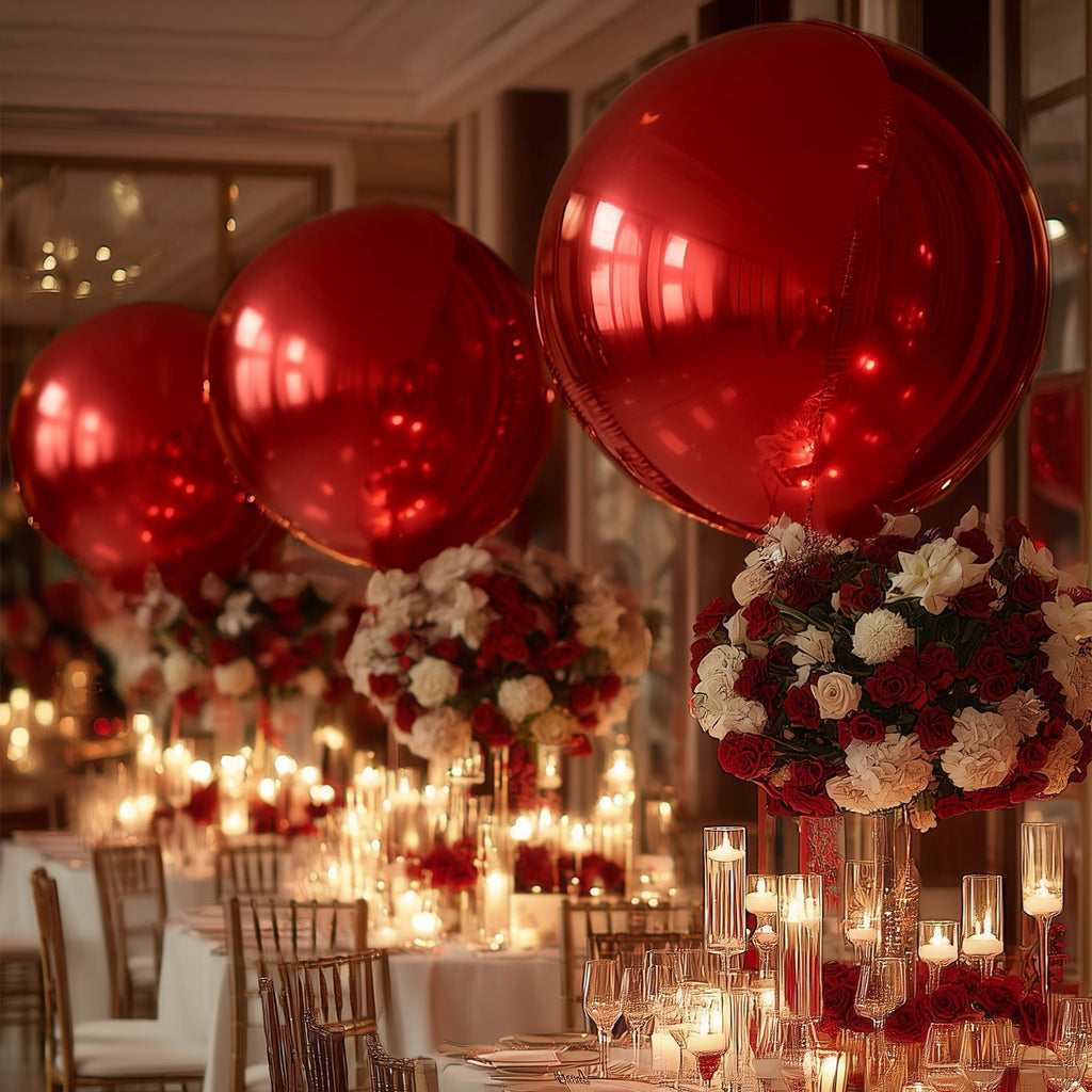 4 - Pack Metallic Red Sphere Balloons, 39" Orbz Mylar Balloons Helium or Air - Filled Party Supplies - Bell Racket Store