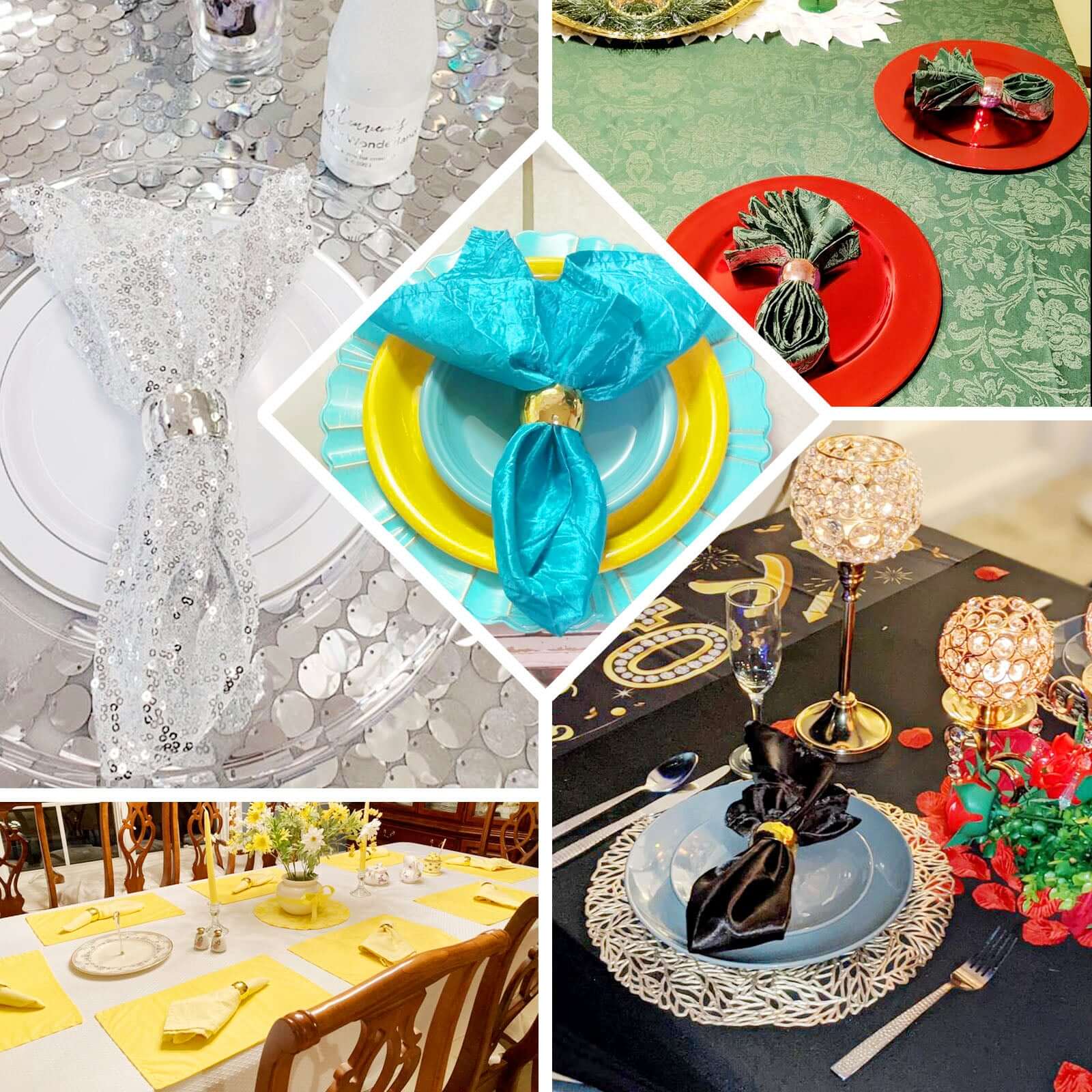 4 Pack Metallic Silver Hammered Pattern Metal Napkin Rings - NestOCart