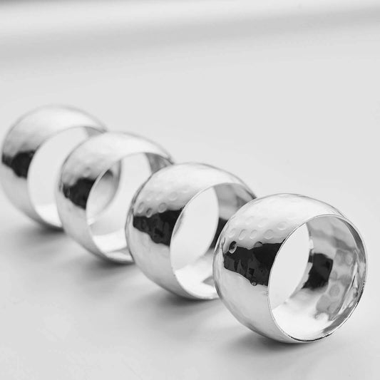 4 Pack Metallic Silver Hammered Pattern Metal Napkin Rings - NestOCart