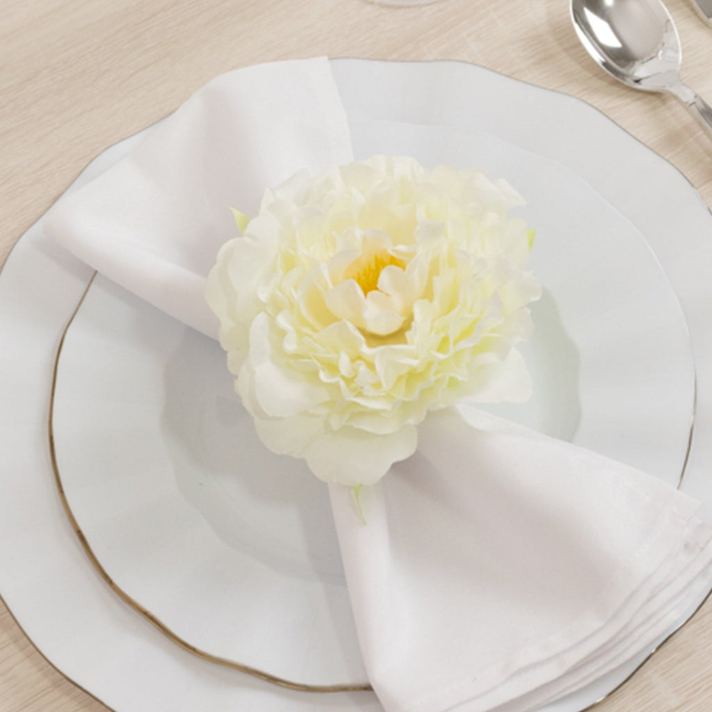 4 - Pack Napkin Holders with Silk Peony Flower â€“ Ivory Floral Napkin Rings for Dining Table Settings - Bell Racket Store