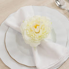 4 - Pack Napkin Holders with Silk Peony Flower â€“ Ivory Floral Napkin Rings for Dining Table Settings - Bell Racket Store
