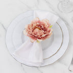 4 - Pack Napkin Holders with Silk Peony Flower â€“ Pink Floral Napkin Rings for Dining Table Settings - Bell Racket Store