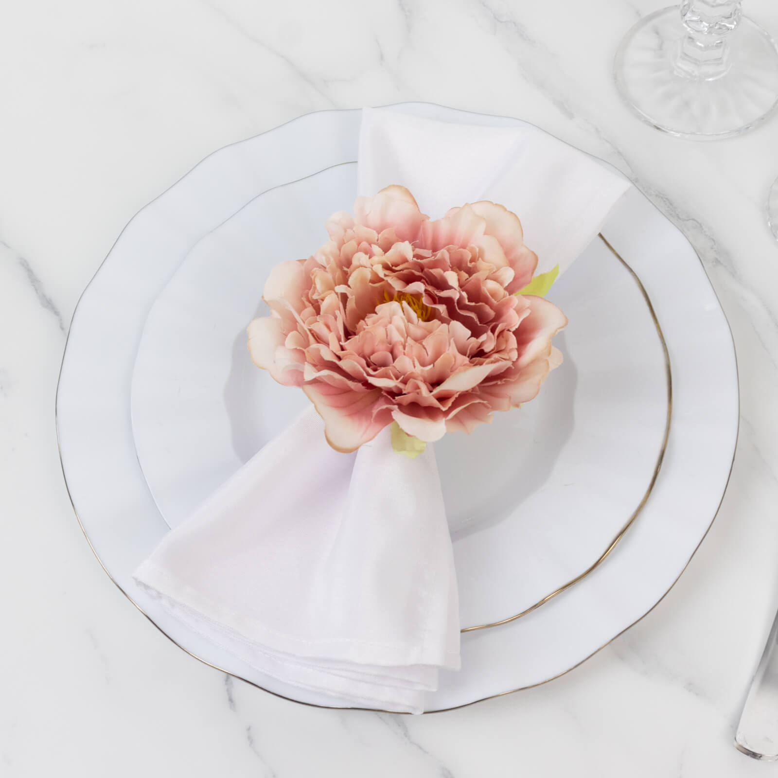 4 - Pack Napkin Holders with Silk Peony Flower â€“ Pink Floral Napkin Rings for Dining Table Settings - Bell Racket Store