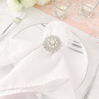 4 Pack Pearl And Diamond Rhinestone Flower Silver Metal Napkin Rings, Decorative Napkin Buckle Holders - Bell Racket Store