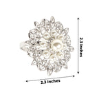 4 Pack Pearl And Diamond Rhinestone Flower Silver Metal Napkin Rings, Decorative Napkin Buckle Holders - Bell Racket Store