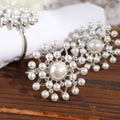 4 Pack Pearl And Diamond Rhinestone Silver Metal Napkin Rings, Decorative Napkin Buckle Holders - Bell Racket Store