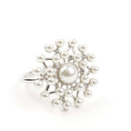 4 Pack Pearl And Diamond Rhinestone Silver Metal Napkin Rings, Decorative Napkin Buckle Holders - Bell Racket Store