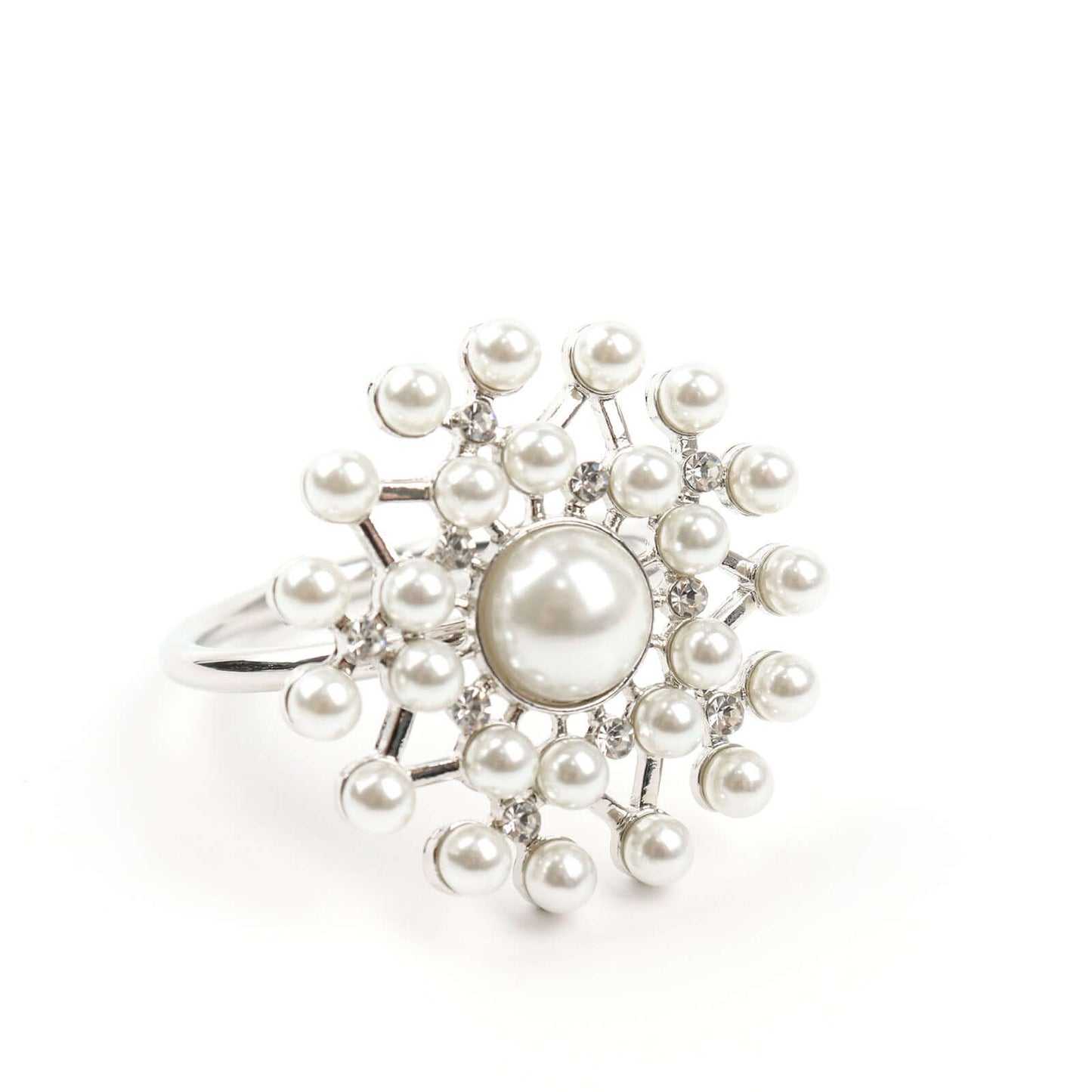 4 Pack Pearl And Diamond Rhinestone Silver Metal Napkin Rings, Decorative Napkin Buckle Holders - Bell Racket Store