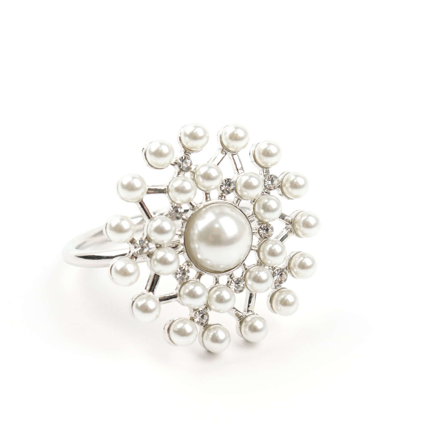 4 Pack Pearl And Diamond Rhinestone Silver Metal Napkin Rings, Decorative Napkin Buckle Holders - Bell Racket Store