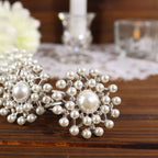 4 Pack Pearl And Diamond Rhinestone Silver Metal Napkin Rings, Decorative Napkin Buckle Holders - Bell Racket Store