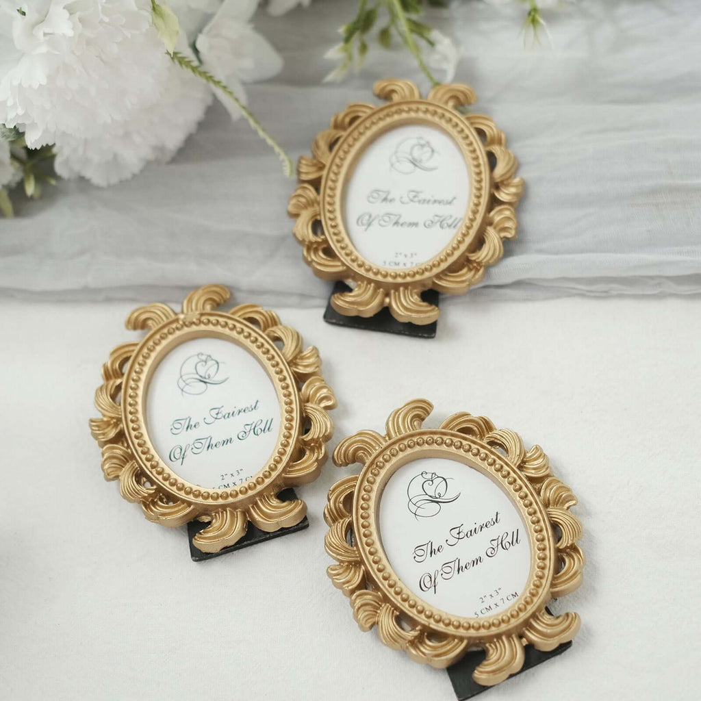 4 - Pack Picture Frames Gold Resin Decorative Baroque Oval Design - Beaded Place Card Holders & Party Favors 4" - Bell Racket Store