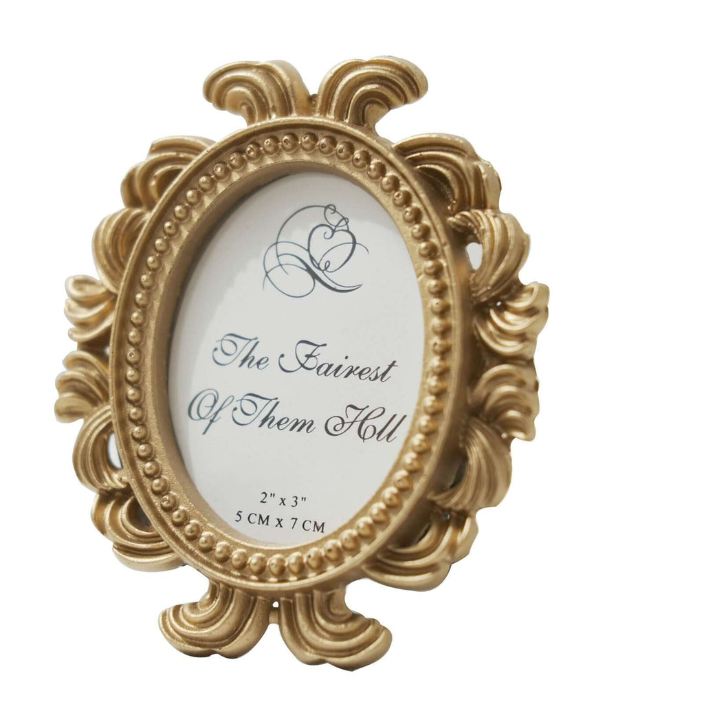 4 - Pack Picture Frames Gold Resin Decorative Baroque Oval Design - Beaded Place Card Holders & Party Favors 4" - Bell Racket Store