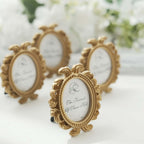 4 - Pack Picture Frames Gold Resin Decorative Baroque Oval Design - Beaded Place Card Holders & Party Favors 4" - Bell Racket Store