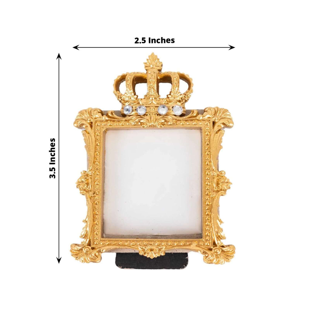 4 - Pack Picture Frames Gold Resin Royal Crown Design Square - Baroque Wedding Place Card Holders & Party Favors 3.5" - Bell Racket Store