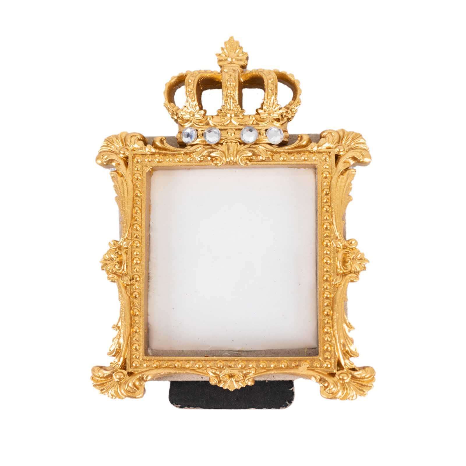 4 - Pack Picture Frames Gold Resin Royal Crown Design Square - Baroque Wedding Place Card Holders & Party Favors 3.5" - Bell Racket Store