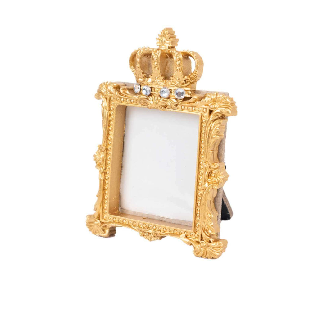 4 - Pack Picture Frames Gold Resin Royal Crown Design Square - Baroque Wedding Place Card Holders & Party Favors 3.5" - Bell Racket Store