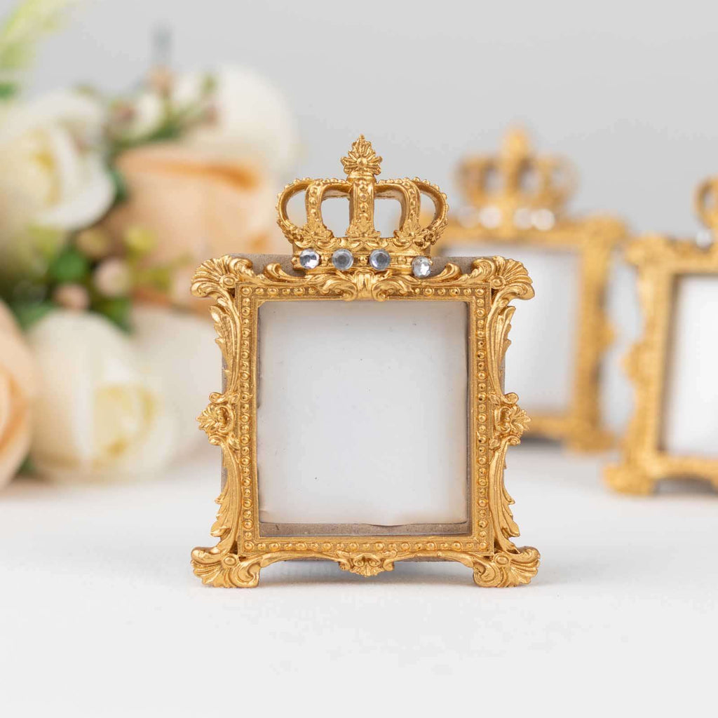 4 - Pack Picture Frames Gold Resin Royal Crown Design Square - Baroque Wedding Place Card Holders & Party Favors 3.5" - Bell Racket Store