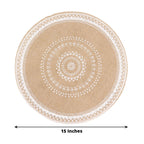 4 - Pack Placemats Braided Design Natural Jute and White Round - Rustic Burlap Woven Table Mats 15" - Bell Racket Store
