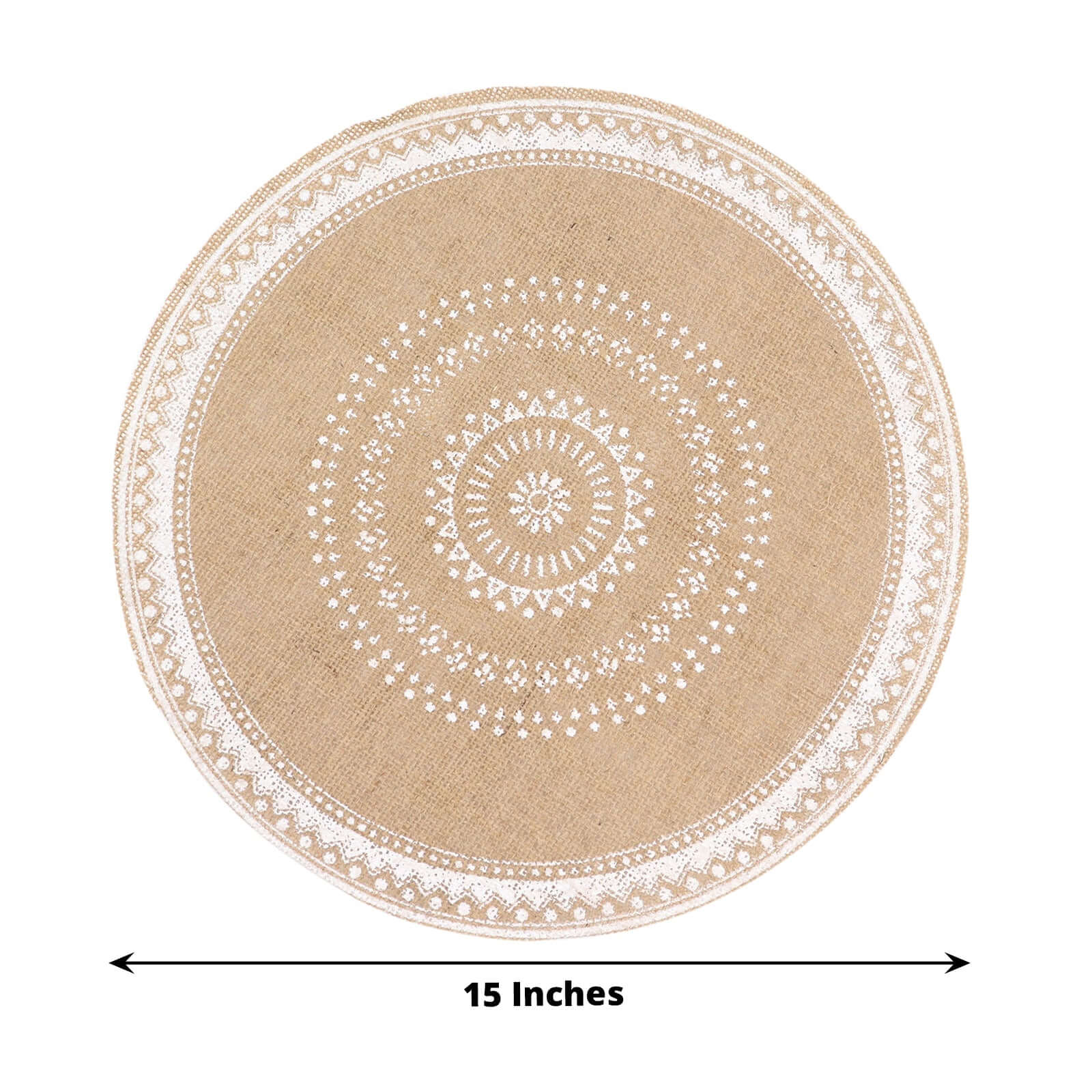 4 - Pack Placemats Braided Design Natural Jute and White Round - Rustic Burlap Woven Table Mats 15" - Bell Racket Store