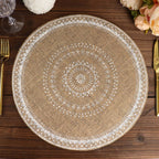 4 - Pack Placemats Braided Design Natural Jute and White Round - Rustic Burlap Woven Table Mats 15" - Bell Racket Store