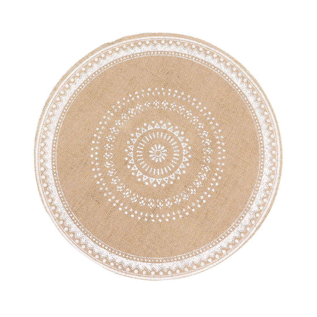 4 - Pack Placemats Braided Design Natural Jute and White Round - Rustic Burlap Woven Table Mats 15" - Bell Racket Store