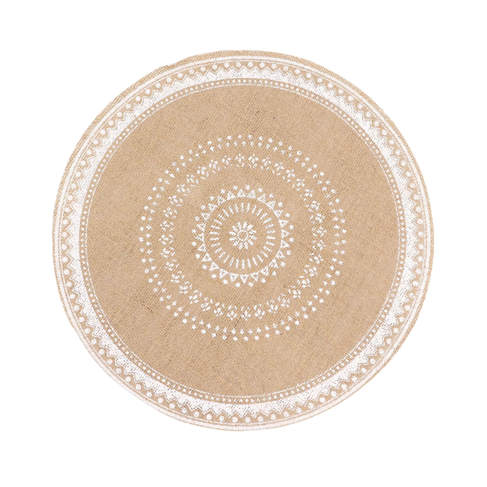 4 - Pack Placemats Braided Design Natural Jute and White Round - Rustic Burlap Woven Table Mats 15" - Bell Racket Store