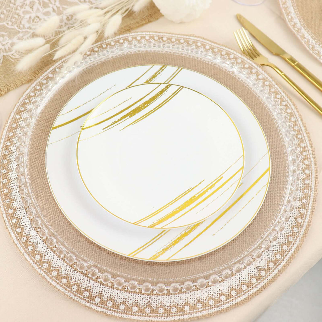 4 - Pack Placemats Braided Design Natural Jute and White Round - Rustic Burlap Woven Table Mats 15" - Bell Racket Store