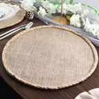4 - Pack Placemats Braided Edge Design Natural Burlap Jute Round - Rustic Farmhouse Style with Trim 15" - Bell Racket Store