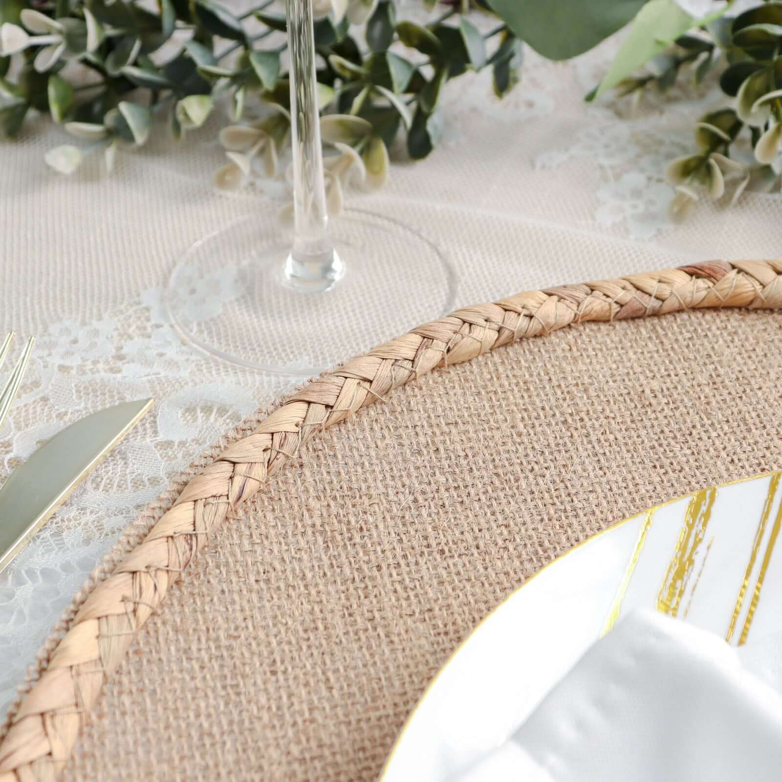 4 - Pack Placemats Braided Edge Design Natural Burlap Jute Round - Rustic Farmhouse Style with Trim 15" - Bell Racket Store