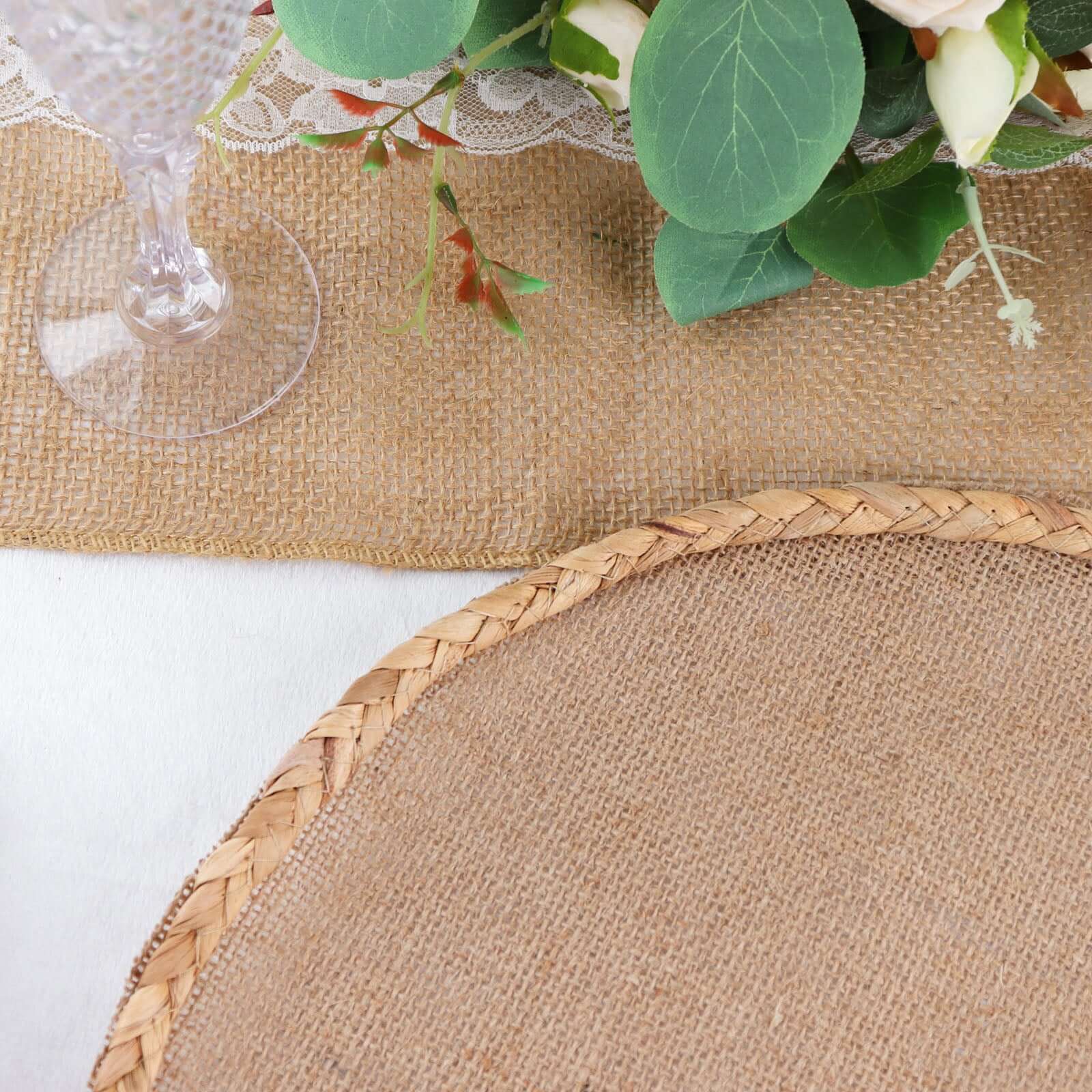 4 - Pack Placemats Braided Edge Design Natural Burlap Jute Round - Rustic Farmhouse Style with Trim 15" - Bell Racket Store