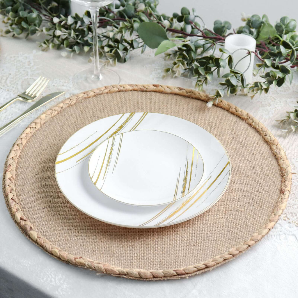 4 - Pack Placemats Braided Edge Design Natural Burlap Jute Round - Rustic Farmhouse Style with Trim 15" - Bell Racket Store
