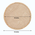 4 - Pack Placemats Braided Edge Design Natural Burlap Jute Round - Rustic Farmhouse Style with Trim 15" - Bell Racket Store