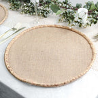 4 - Pack Placemats Braided Edge Design Natural Burlap Jute Round - Rustic Farmhouse Style with Trim 15" - Bell Racket Store