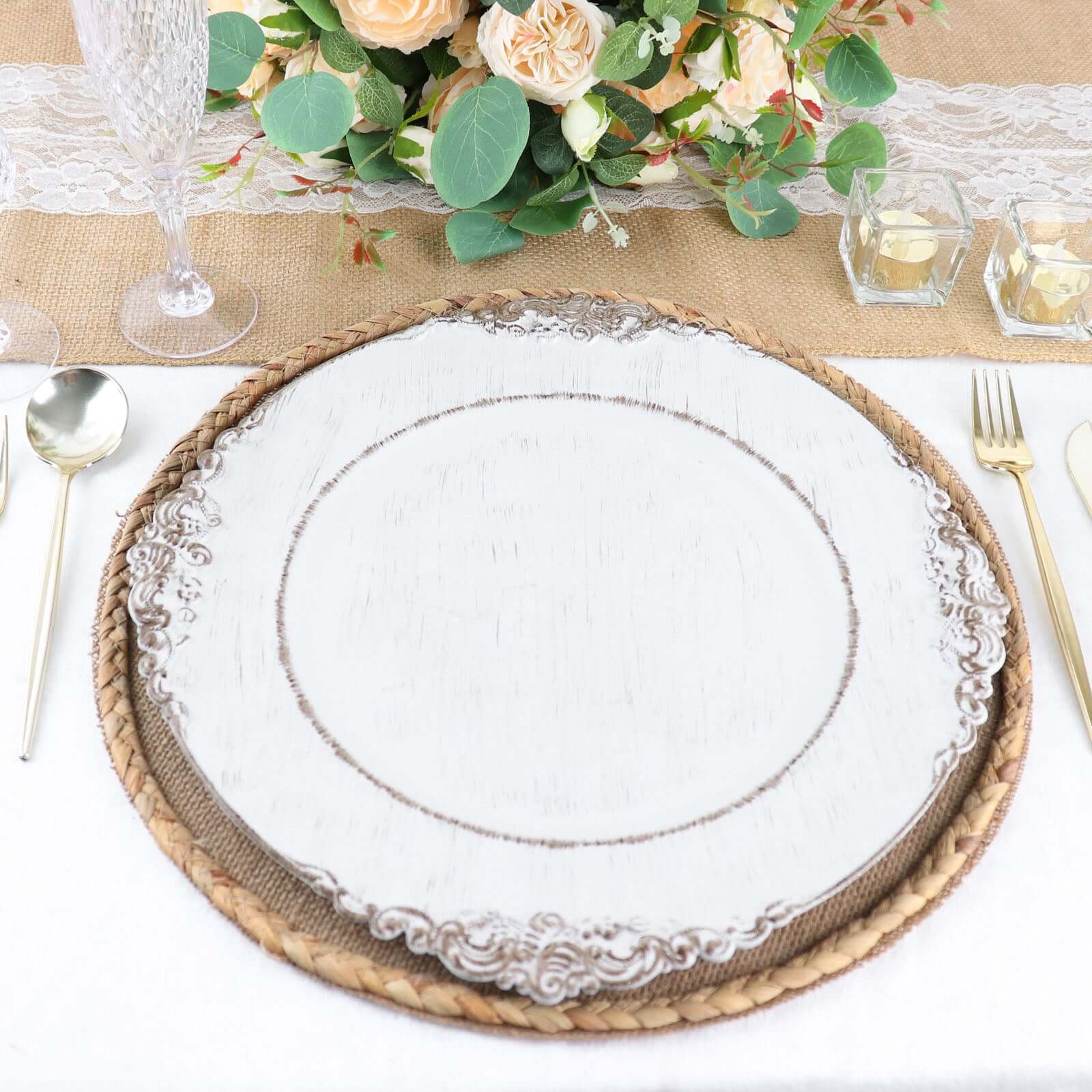 4 - Pack Placemats Braided Edge Design Natural Burlap Jute Round - Rustic Farmhouse Style with Trim 15" - Bell Racket Store