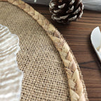 4 - Pack Placemats Braided Edge Design Natural Burlap Jute Round - Rustic Farmhouse Style with Trim 15" - Bell Racket Store