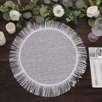 4 - Pack Placemats Fringe Edge Design White Jute Round - Rustic Boho Chic Burlap Table Decor 16" - Bell Racket Store