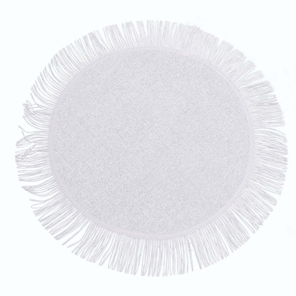 4 - Pack Placemats Fringe Edge Design White Jute Round - Rustic Boho Chic Burlap Table Decor 16" - Bell Racket Store