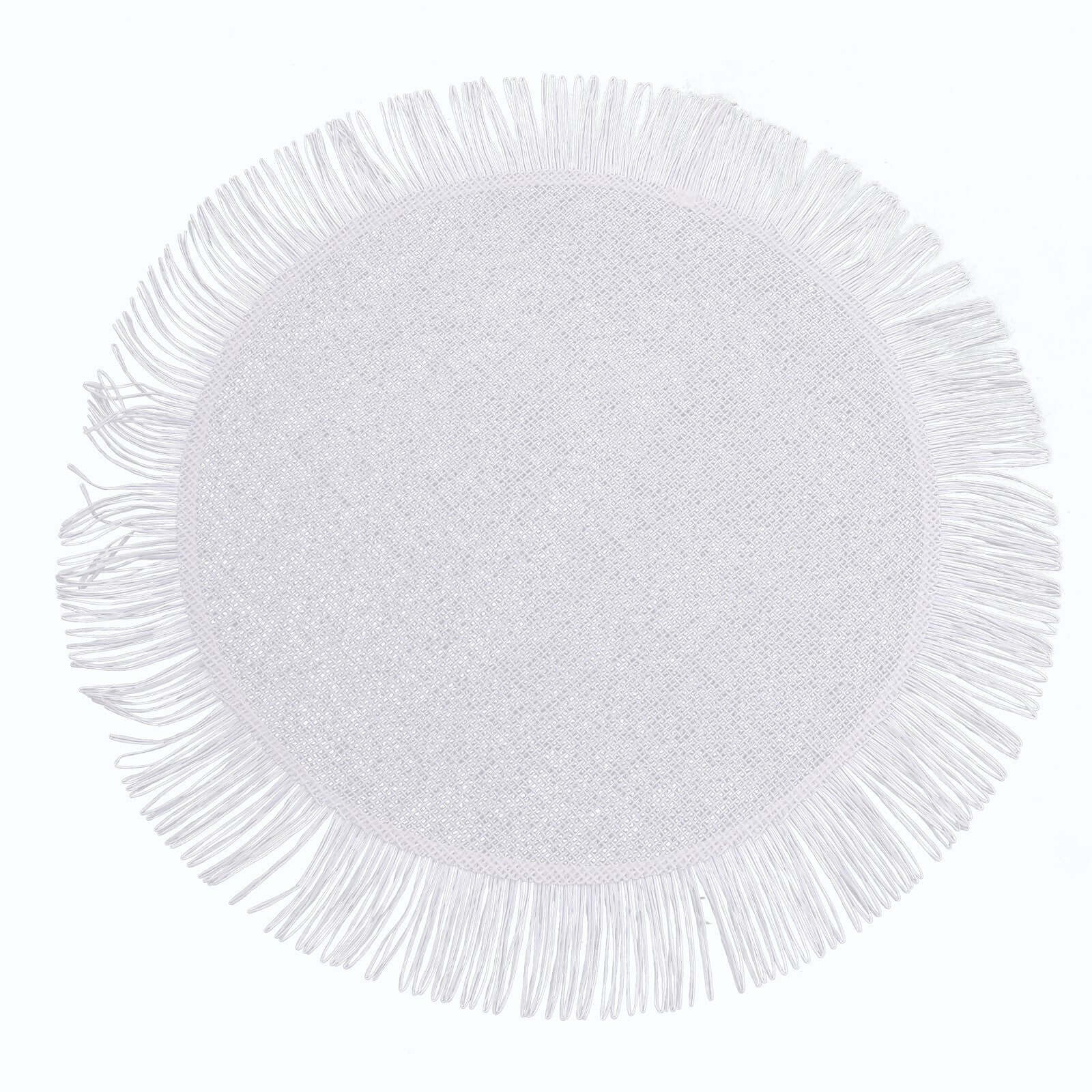 4 - Pack Placemats Fringe Edge Design White Jute Round - Rustic Boho Chic Burlap Table Decor 16" - Bell Racket Store
