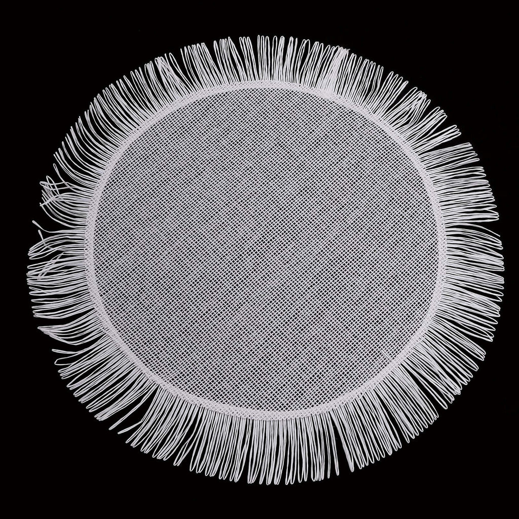 4 - Pack Placemats Fringe Edge Design White Jute Round - Rustic Boho Chic Burlap Table Decor 16" - Bell Racket Store