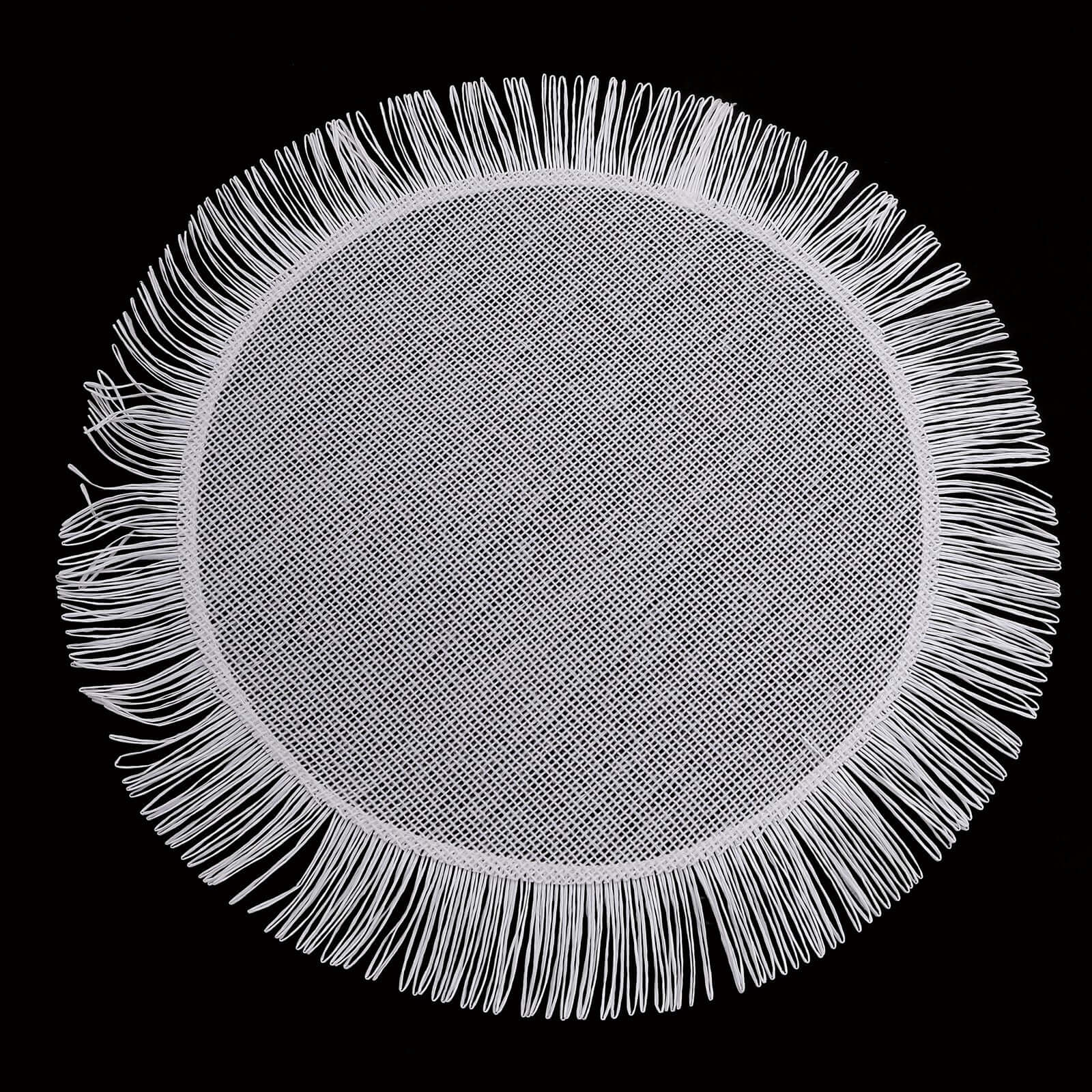 4 - Pack Placemats Fringe Edge Design White Jute Round - Rustic Boho Chic Burlap Table Decor 16" - Bell Racket Store