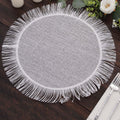4 - Pack Placemats Fringe Edge Design White Jute Round - Rustic Boho Chic Burlap Table Decor 16" - Bell Racket Store